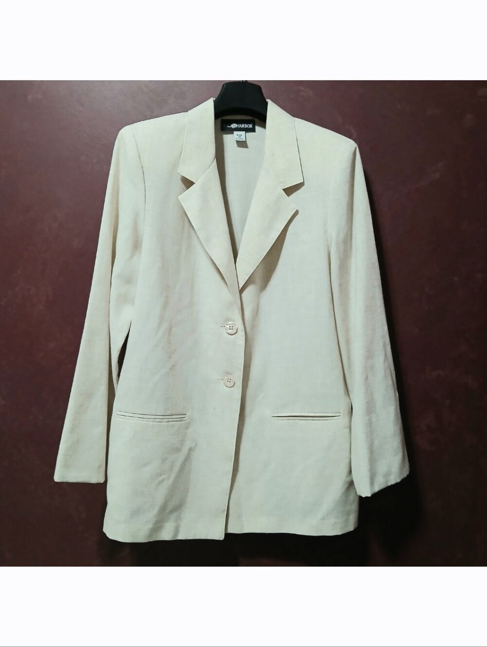 Vintage Sag Harbor Women's Size 12 Beige 15% Linen Blend Blazer Suit Jacket Top